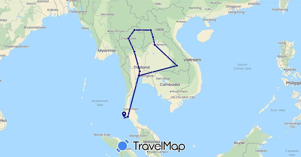 TravelMap itinerary: driving in Laos, Thailand (Asia)